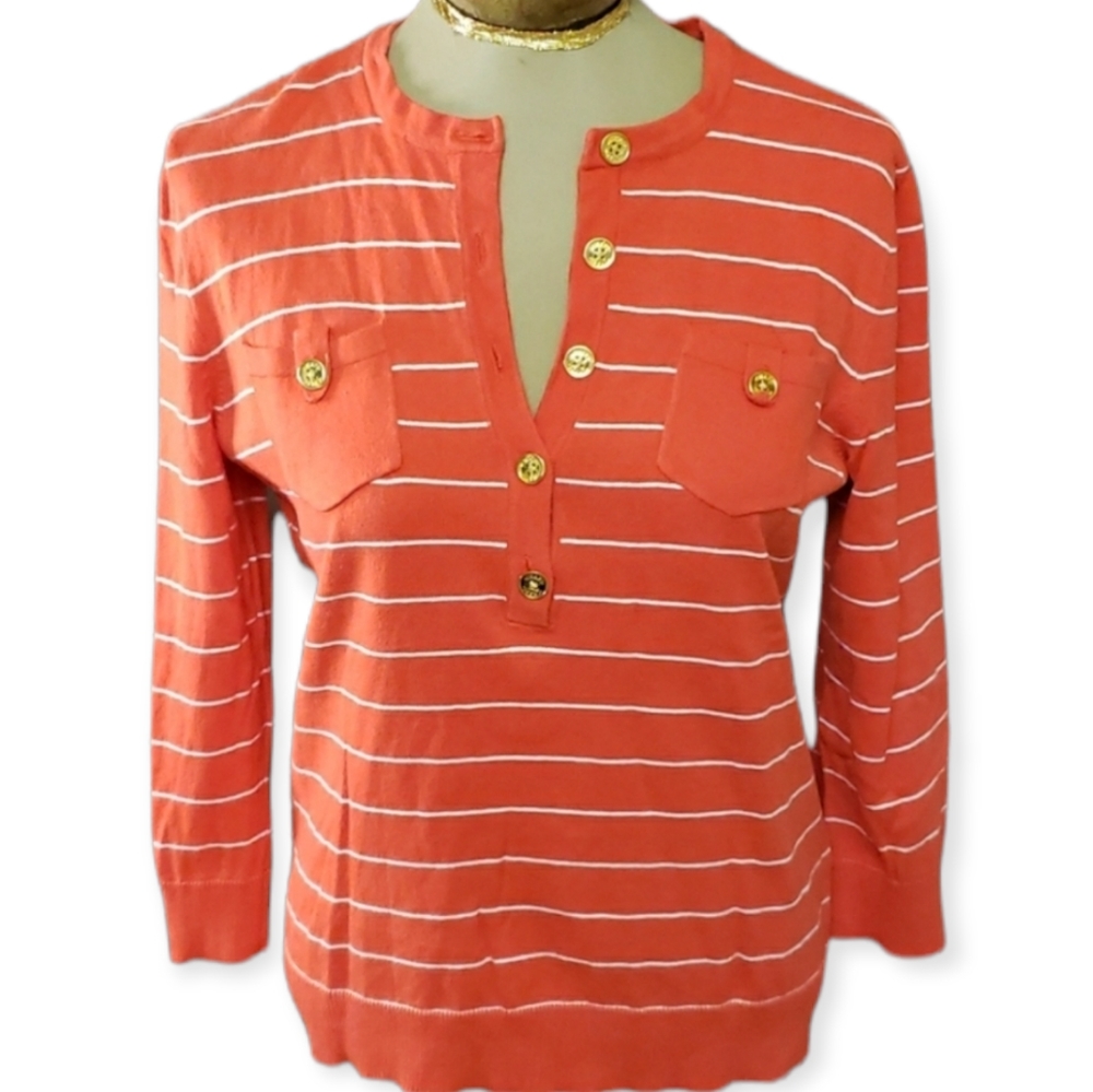 Chaps 3/4 Sleeve Henley Lightweight Sweater